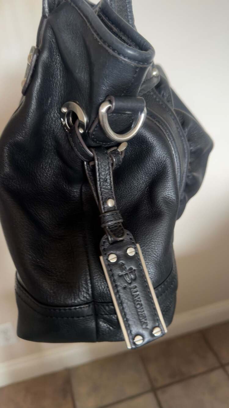 B Makowsky Handbag Womens Large Black Soft Leather Double Handle Satchel Purse - Picture 4 of 5